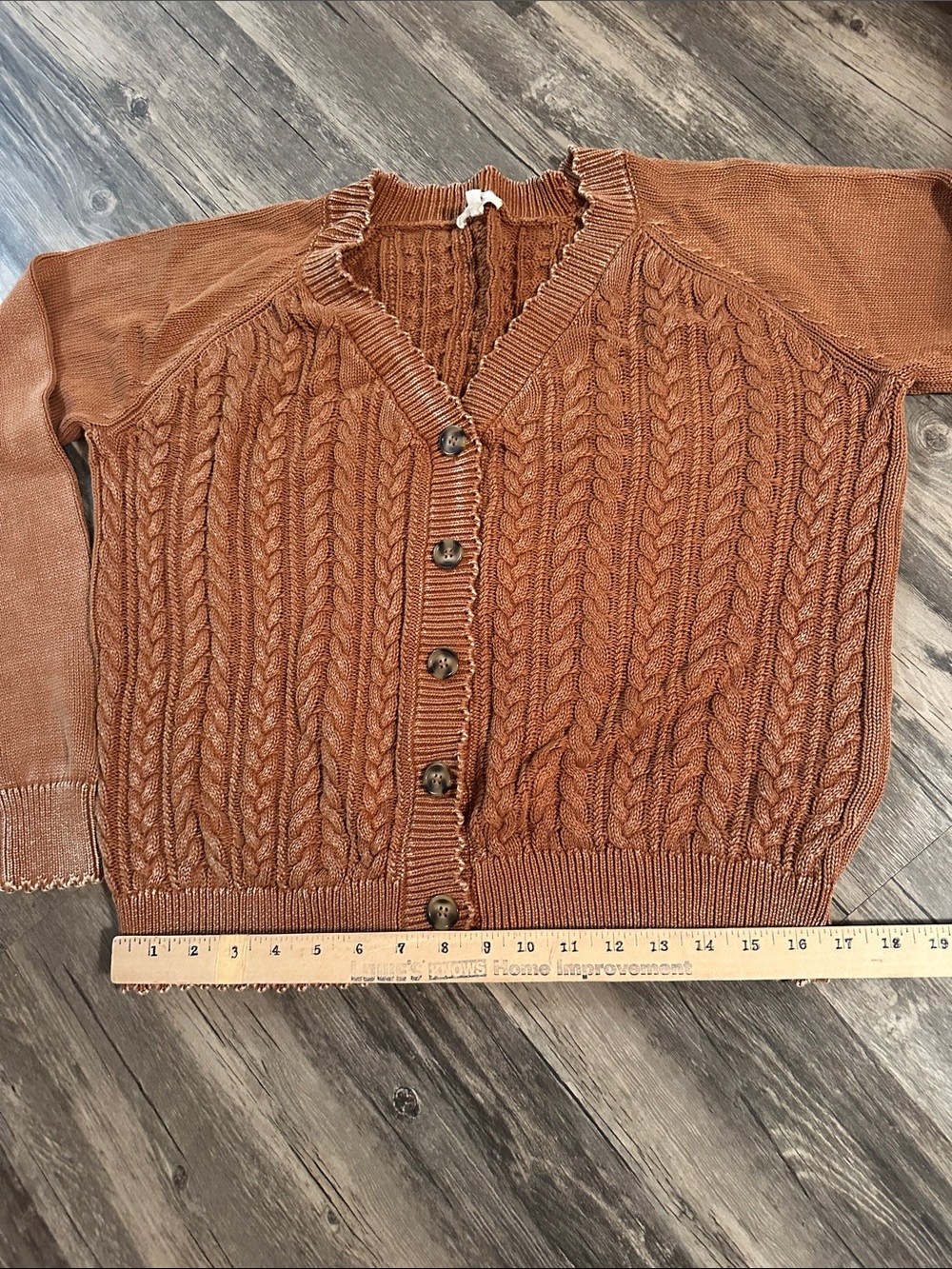 easel Cable‎ Knit Button-Front Cardigan - Rust Brown - Picture 10 of 11